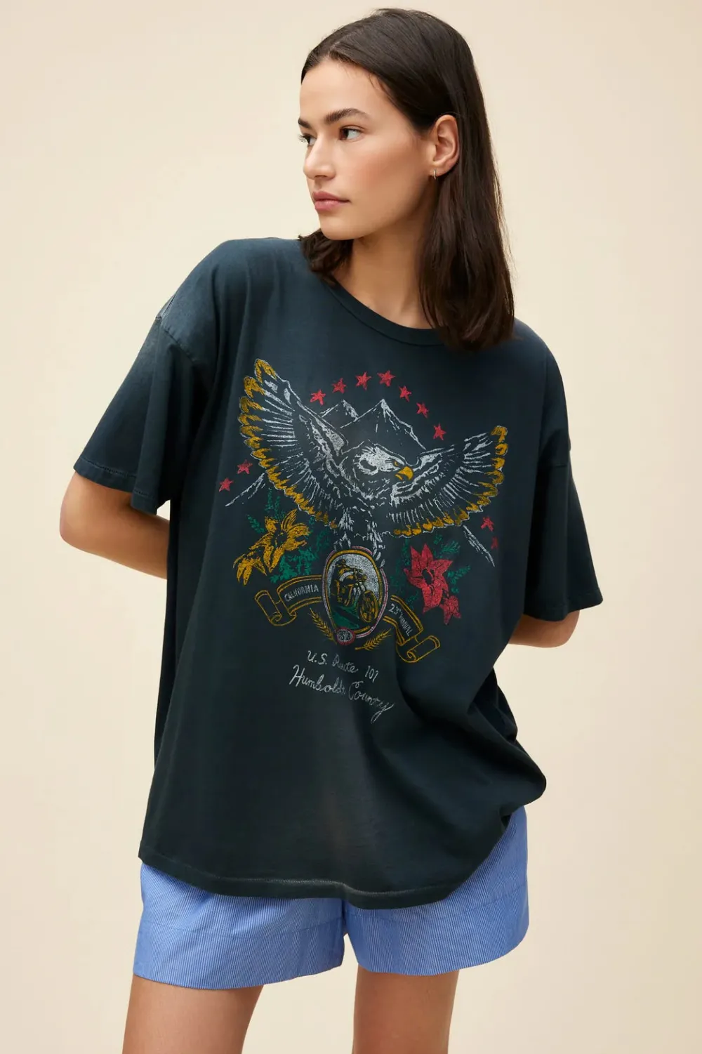 Short Sleeves*Daydreamer LA Daydreamer - Route 101 Eagle Merch Tee SUN FADED VINTAGE BLACK