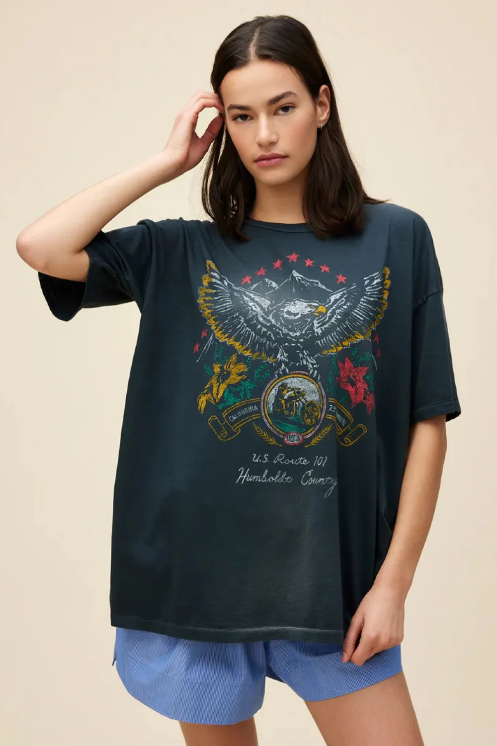 Short Sleeves*Daydreamer LA Daydreamer - Route 101 Eagle Merch Tee SUN FADED VINTAGE BLACK