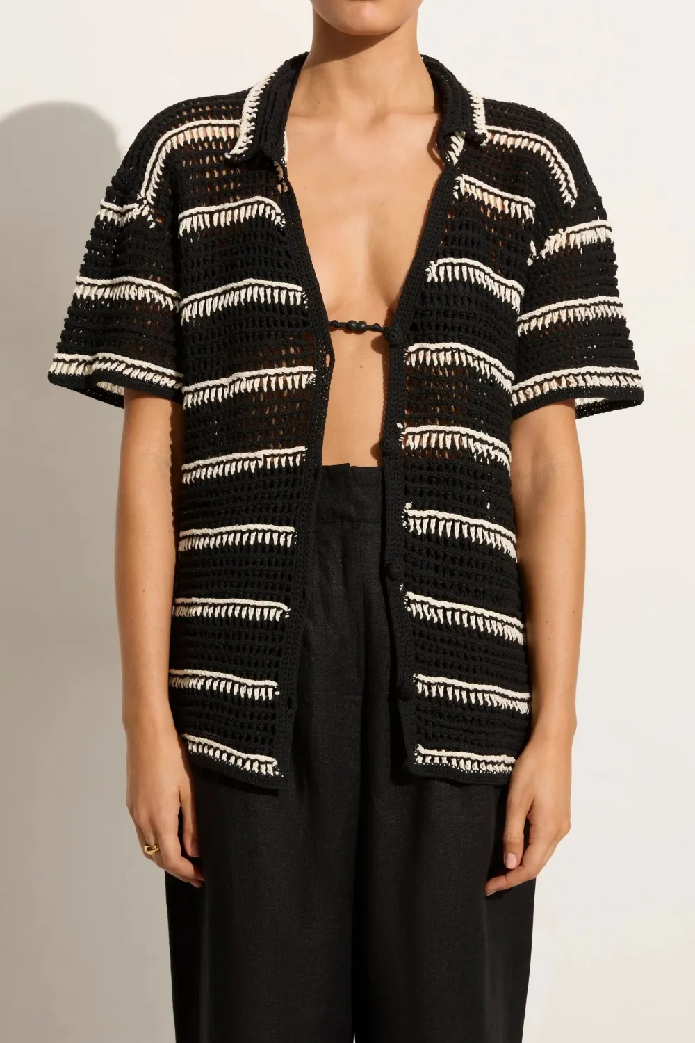 Blouses & Shirts*Faithfull the brand - Gioia Handmande Crochet Shirt BLACK/OFF WHITE