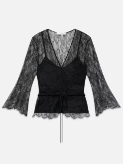 Blouses & Shirts*Frame - Lace V-Neck Blouse BLACK