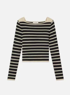 Long Sleeves*Frame - L/S Stripe Boatneck BLACK MULTI