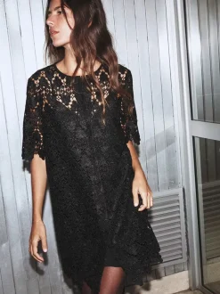 Occasions|Short*Frame - The Lace Button Front Dress BLACK
