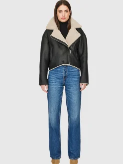 Leathers & Shearling*Hiso - Aria Shearling Jacket BLACK BEIGE NAPPA C/W