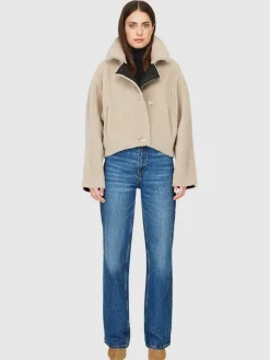 Leathers & Shearling*Hiso - Aria Shearling Jacket BLACK BEIGE NAPPA C/W
