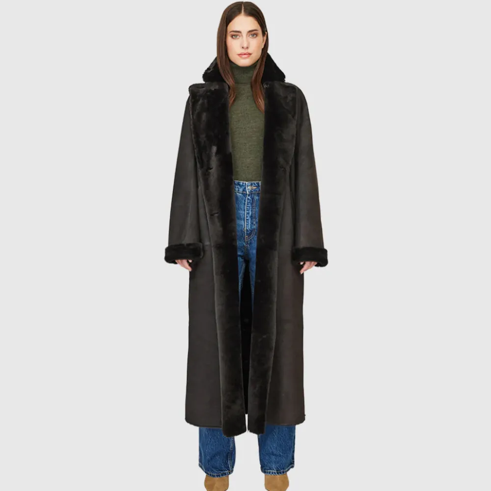 Leathers & Shearling*Hiso - Danielle Shearling Coat BLACK VINTAGE SUEDE
