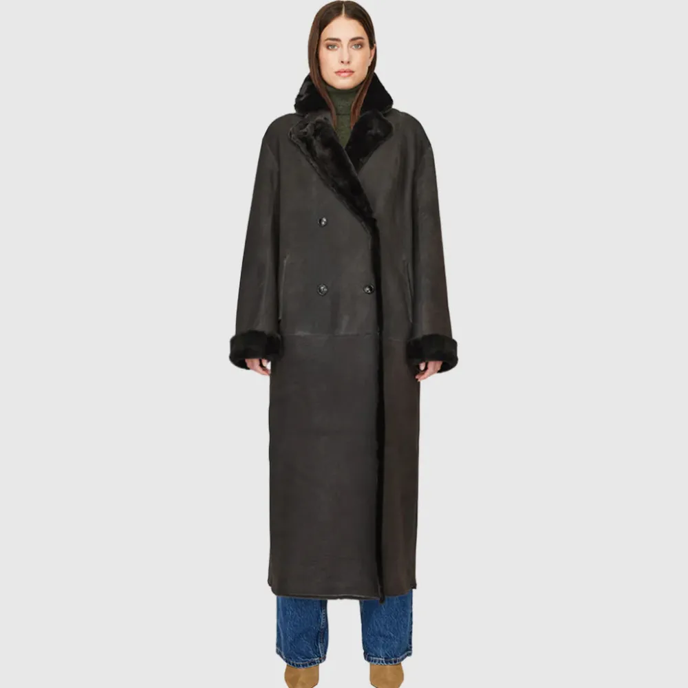 Leathers & Shearling*Hiso - Danielle Shearling Coat BLACK VINTAGE SUEDE