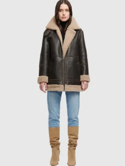 Leathers & Shearling*Hiso - Dez Shearling Jacket BROWN CRACK NAPPA C/W