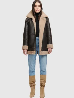 Leathers & Shearling*Hiso - Dez Shearling Jacket BROWN CRACK NAPPA C/W