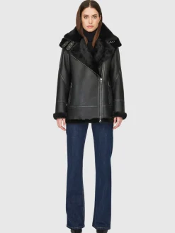 Leathers & Shearling*Hiso - Martina Shearling Jacket JET SILKY NAPPA IW