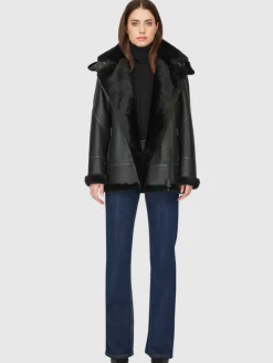 Leathers & Shearling*Hiso - Martina Shearling Jacket JET SILKY NAPPA IW