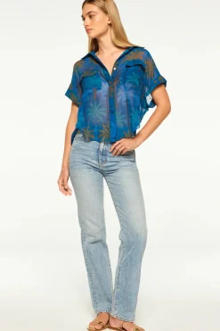 Blouses & Shirts*MISA Los Angeles - Erin Top COBALT PALMS CHIF