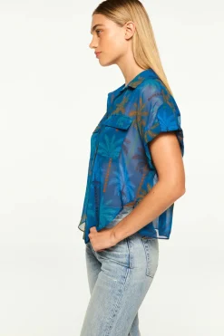 Blouses & Shirts*MISA Los Angeles - Erin Top COBALT PALMS CHIF