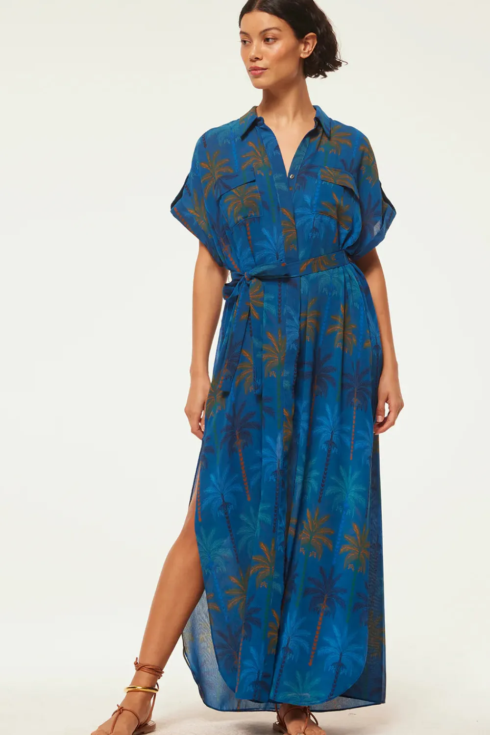 Long*MISA Los Angeles - Lou Dress COBALT PALMS CHIF