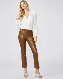 Trouser*PAIGE - Claudine Vegan Leather Flare Pants DARK ARGAN