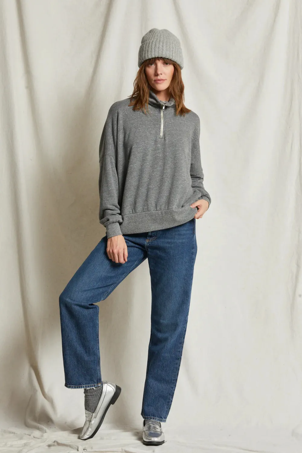 Sweatshirt*Perfectwhitetee - Drake Luxe Fluff Fleece Half Zip HEATHER GREY
