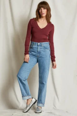 Long Sleeves*Perfectwhitetee - Viola V-Neck Long Sleeve CRANBERRY