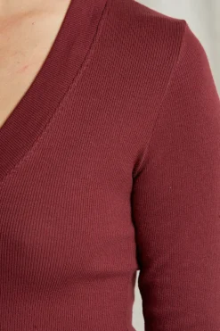 Long Sleeves*Perfectwhitetee - Viola V-Neck Long Sleeve CRANBERRY