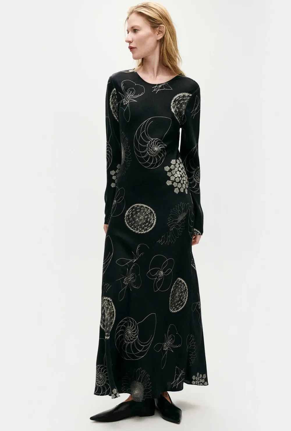 Occasions|Long*silk laundry - Full Sleeve Bias Dress FIBONNACI BLACK