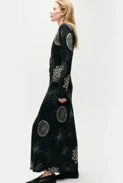 Occasions|Long*silk laundry - Full Sleeve Bias Dress FIBONNACI BLACK