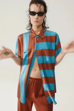 Blouses & Shirts*silk laundry - Short Sleeve Boyfriend Shirt LAKE STRIPE