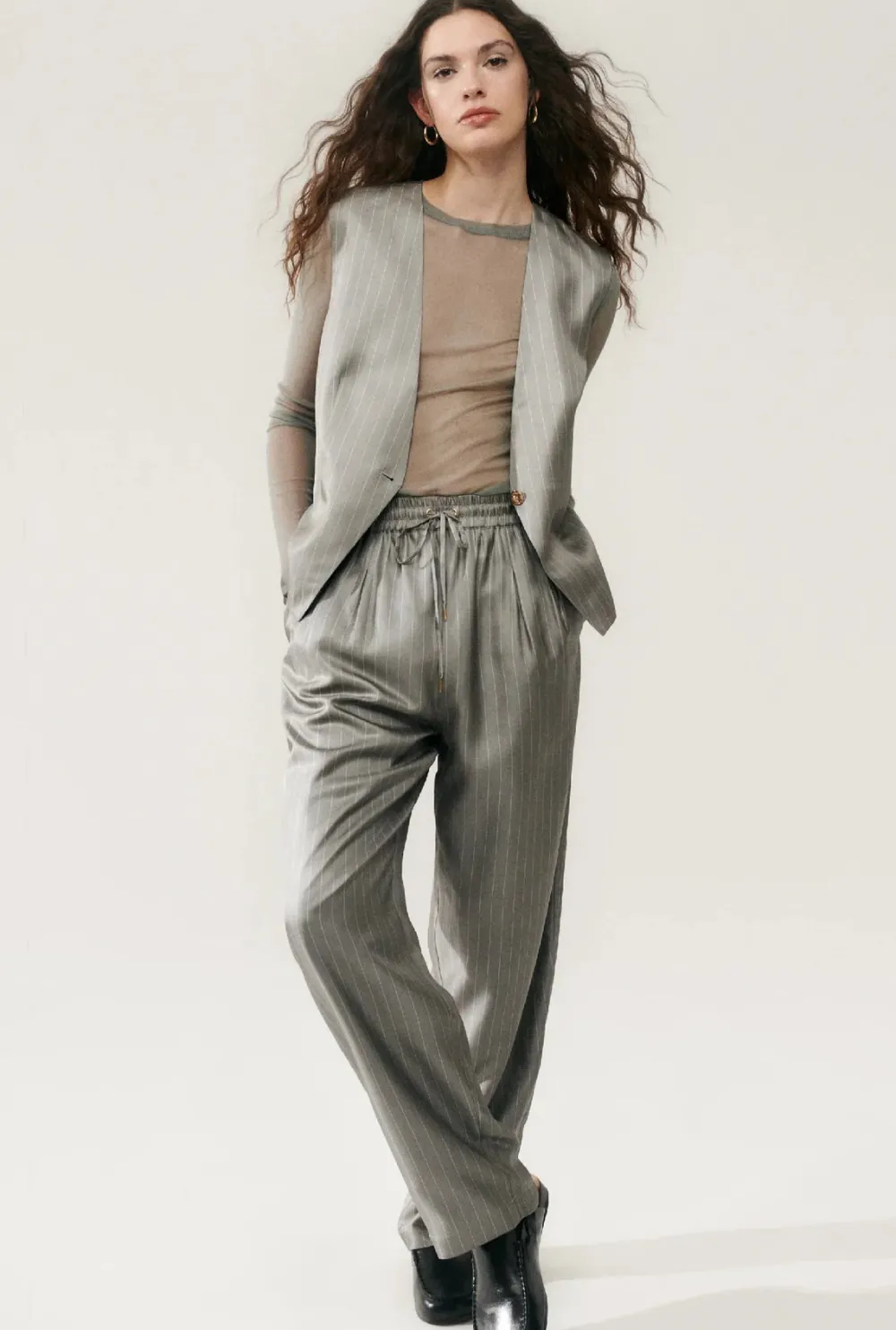 Blazers & Vestes*silk laundry - Twill Slouch Vest MOON PINSTRIPE