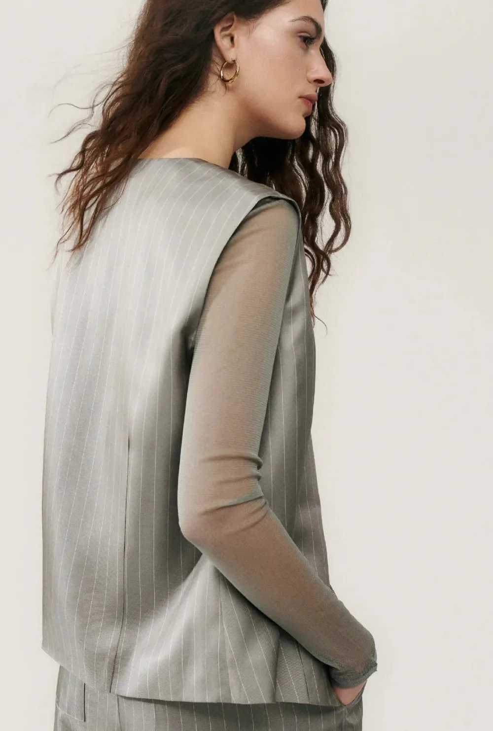 Blazers & Vestes*silk laundry - Twill Slouch Vest MOON PINSTRIPE