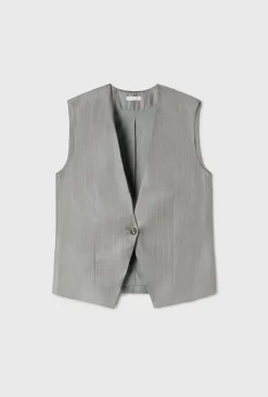Blazers & Vestes*silk laundry - Twill Slouch Vest MOON PINSTRIPE