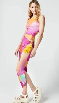 Occasions|Long*Smythe - Single Shoulder Dress ABSTRACT NEON