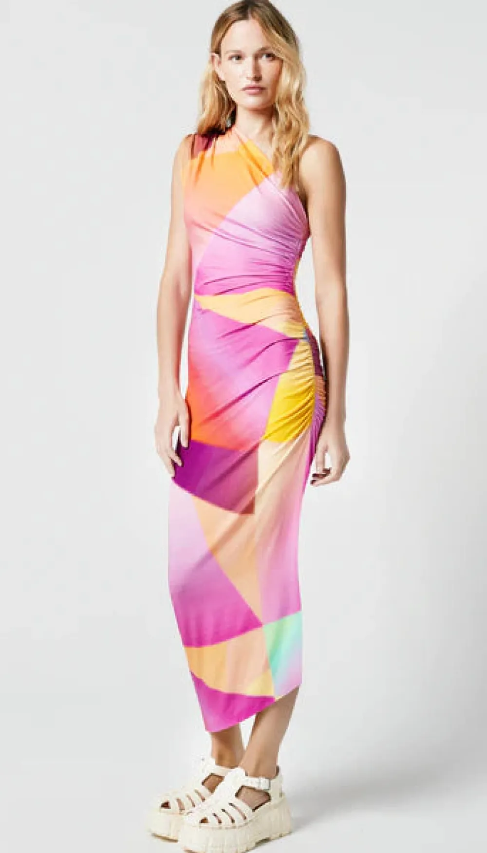 Occasions|Long*Smythe - Single Shoulder Dress ABSTRACT NEON