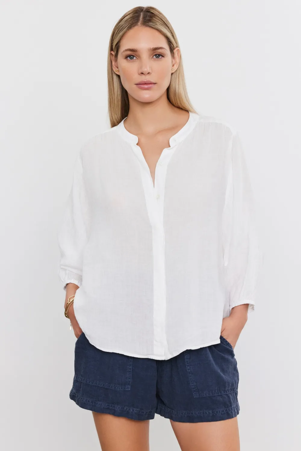 Blouses & Shirts*Velvet - Avis Woven Linen Puffy Sleeve Top WHITE