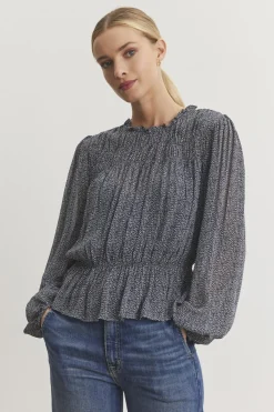 Blouses & Shirts*Velvet - Blen DS Terrace Print Top NAVY