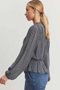 Blouses & Shirts*Velvet - Blen DS Terrace Print Top NAVY