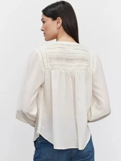 Blouses & Shirts*Velvet - Holly DS Embroided Lace L/S Top CREAM