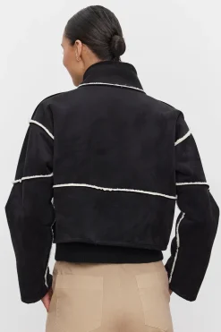 Leathers & Shearling*Velvet - Kelly DS Lux Sherpa Cropped Jacket BLACK/ECRU
