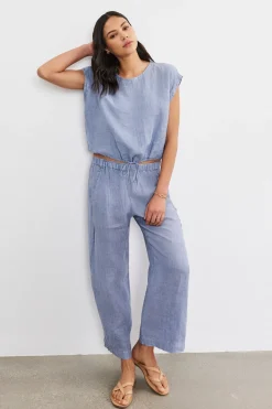 Trouser*Velvet - Lola Woven Linen Pant BLUE HAZE