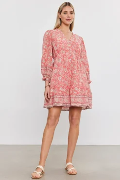 Short*Velvet - Mary DS Printed Voile L/S Dress ROUGE