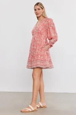 Short*Velvet - Mary DS Printed Voile L/S Dress ROUGE