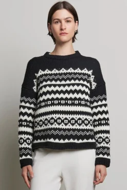 Wool & Cashmere*Velvet - Maywood DS Chunky Fairisle Sweater BLACK/MILK