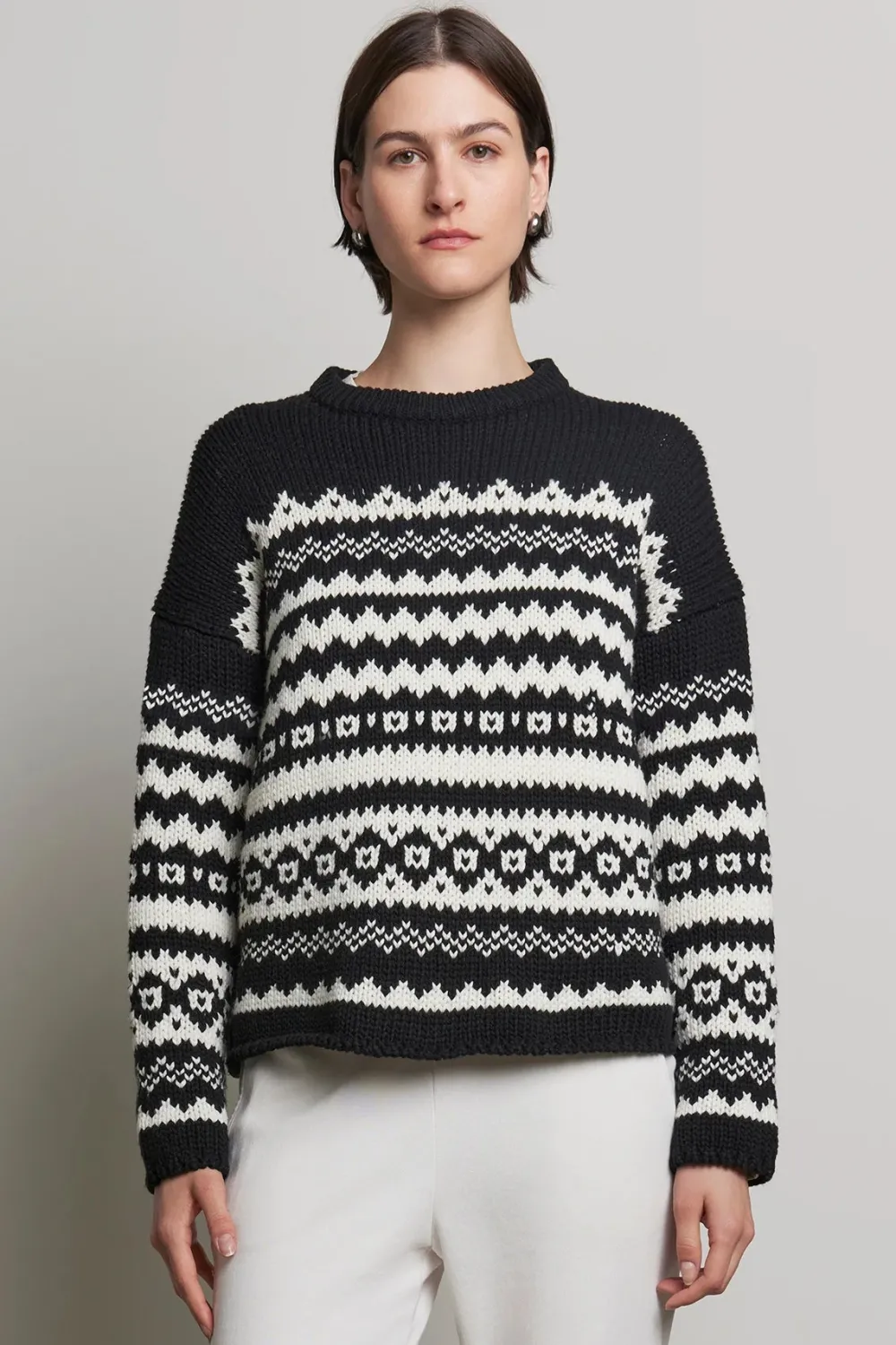 Wool & Cashmere*Velvet - Maywood DS Chunky Fairisle Sweater BLACK/MILK