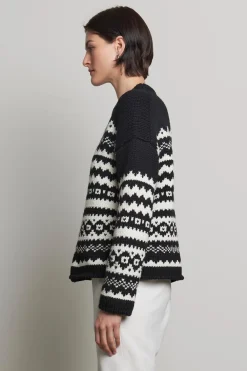 Wool & Cashmere*Velvet - Maywood DS Chunky Fairisle Sweater BLACK/MILK