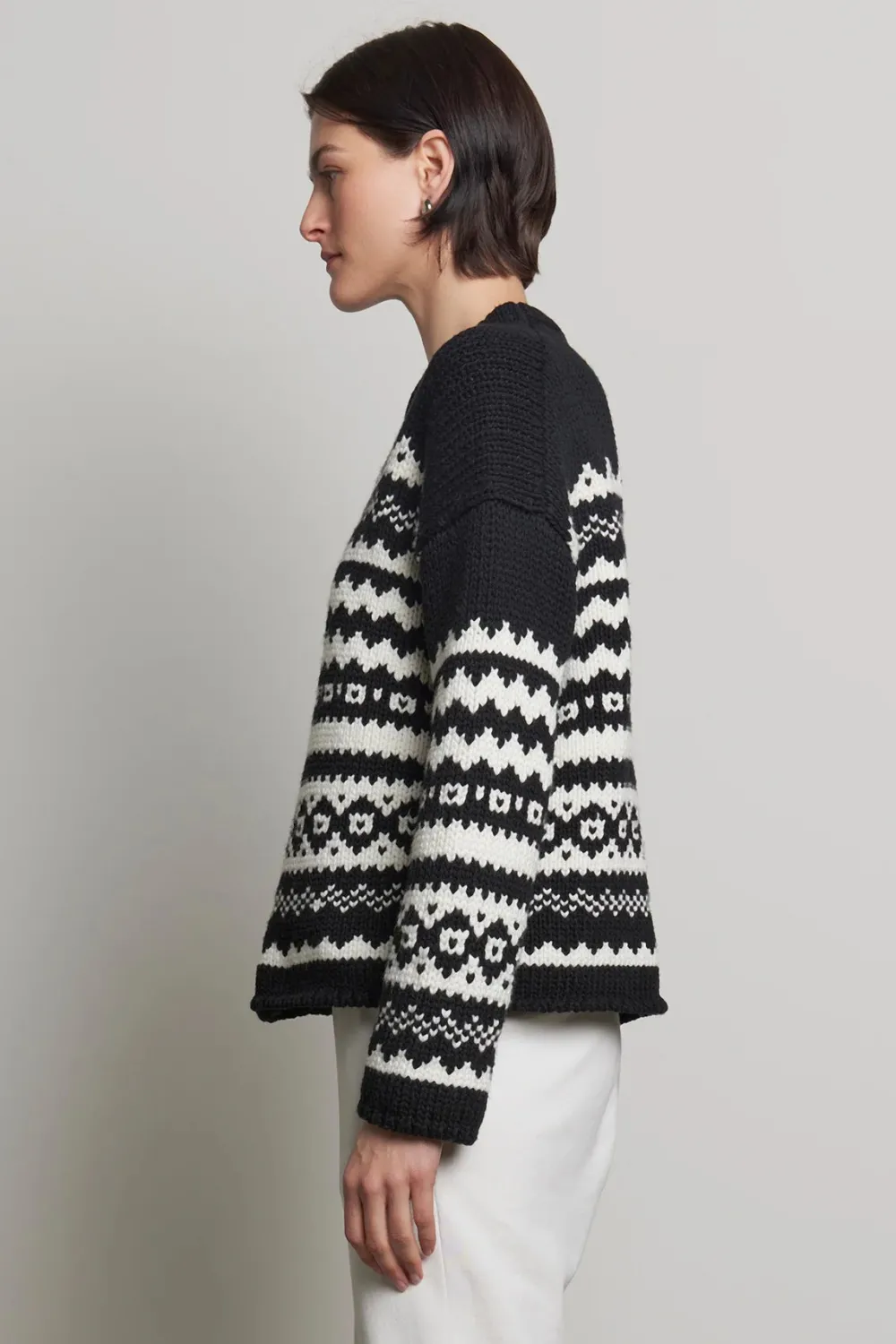 Wool & Cashmere*Velvet - Maywood DS Chunky Fairisle Sweater BLACK/MILK