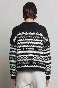 Wool & Cashmere*Velvet - Maywood DS Chunky Fairisle Sweater BLACK/MILK
