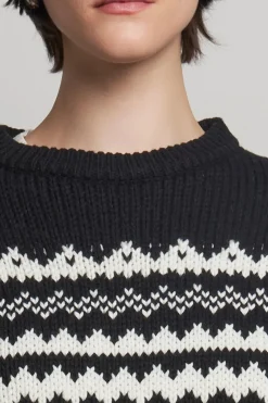 Wool & Cashmere*Velvet - Maywood DS Chunky Fairisle Sweater BLACK/MILK