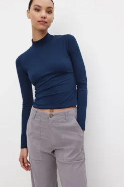 Long Sleeves*Velvet - Nadene Gauzy Whisper Novelty Mock Neck MIDNITE