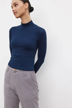 Long Sleeves*Velvet - Nadene Gauzy Whisper Novelty Mock Neck MIDNITE