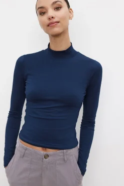 Long Sleeves*Velvet - Nadene Gauzy Whisper Novelty Mock Neck MIDNITE