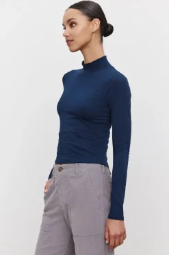 Long Sleeves*Velvet - Nadene Gauzy Whisper Novelty Mock Neck MIDNITE