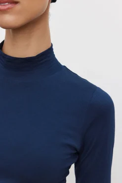 Long Sleeves*Velvet - Nadene Gauzy Whisper Novelty Mock Neck MIDNITE