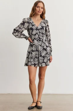 Short*Velvet - Tatti DS Tunisia Printed Viscose Dress BLACK/CREAM
