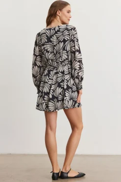 Short*Velvet - Tatti DS Tunisia Printed Viscose Dress BLACK/CREAM